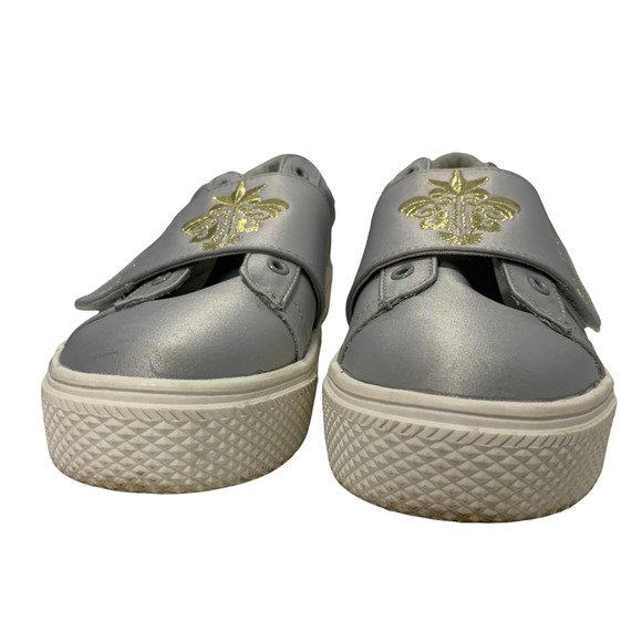 Bebe Gray Nylon Gold Embroidered Slide Sneakers US 10 Brighton ZGD12 Women - Picture 2 of 12